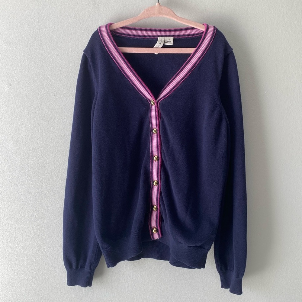 Mini Boden Navy Blue Cotton Cardigan with Rainbow 8